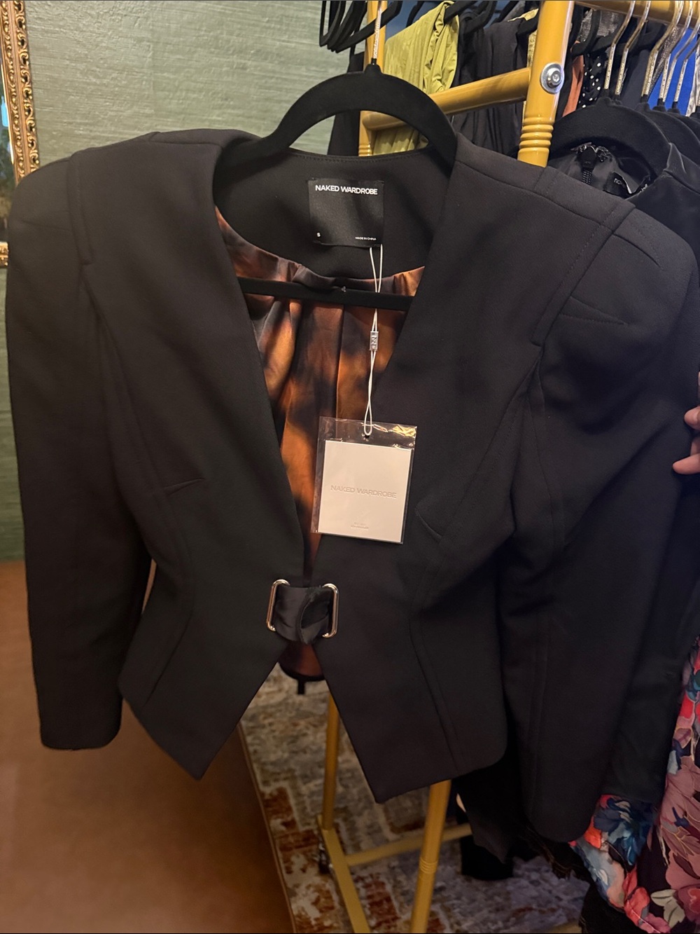 naked wardrobe Black Tailored Buckle Blazer with Satin Lining